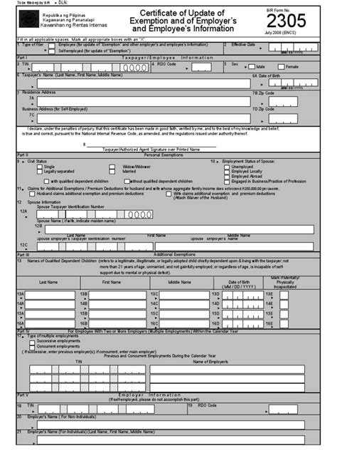 Revised BIR Form No. 2305 (Certificate of Update of Exemption, .